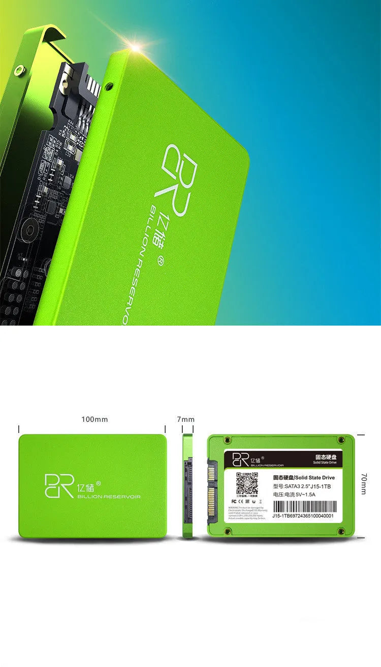 2.5-inch black solid state drive with SATA3.0 interface and capacity options from 128GB to 2TB