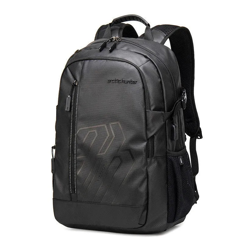 Blue plaid pattern 18-inch casual computer backpack with curved shoulder strap