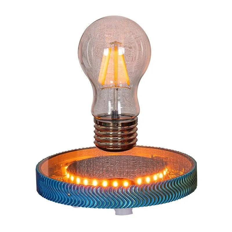 Magnetic suspension moon night lamp floating above base with 3D printed celestial design