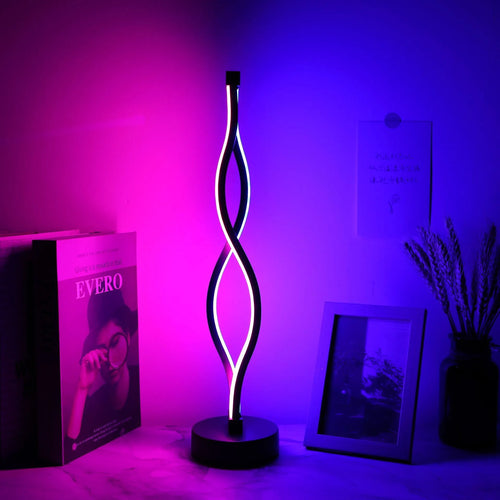 Black aluminium desk lamp with touch dimming controls showing three colour temperature settings
