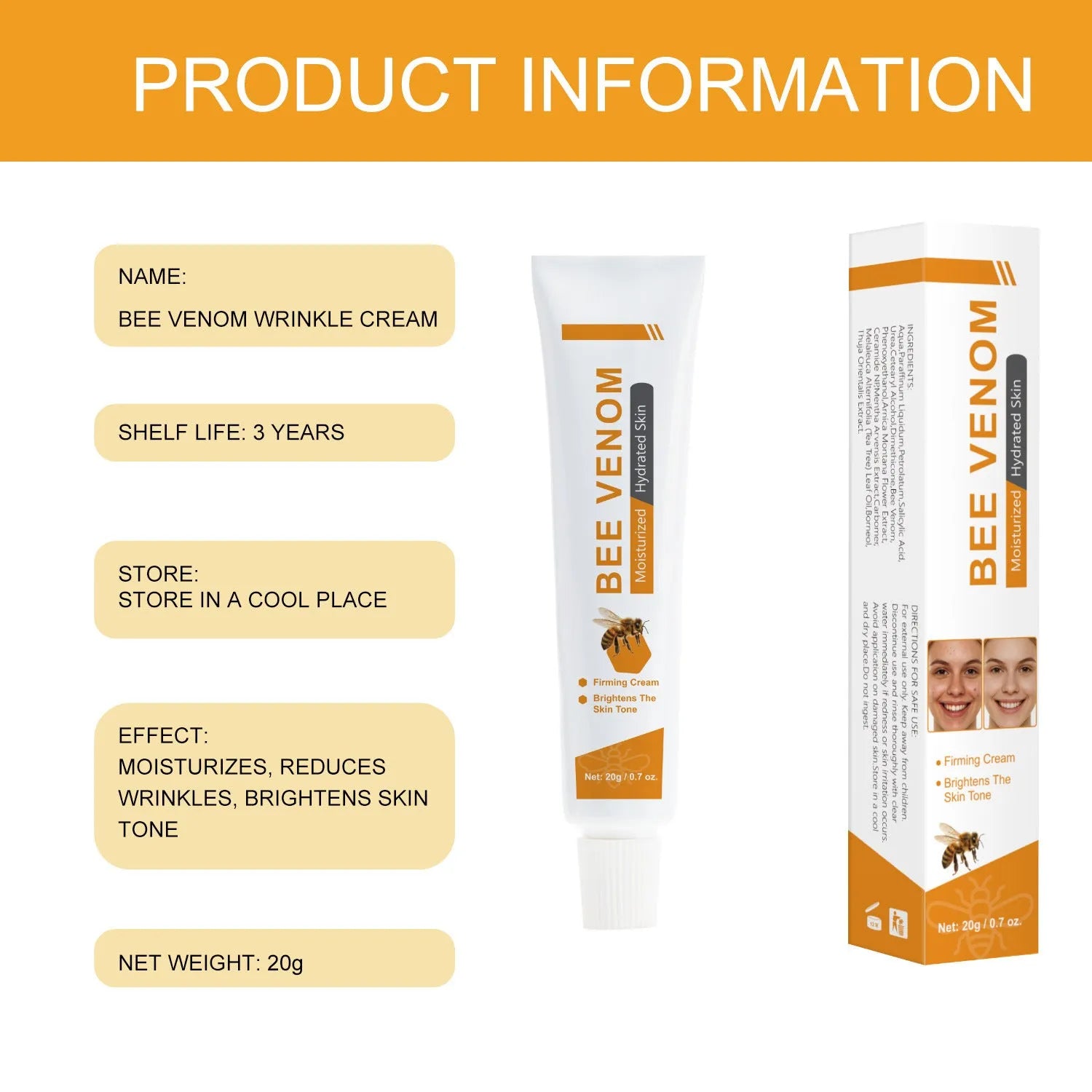 20g pot of bee facial neck cream with bee-derived ingredients for face and neck application
