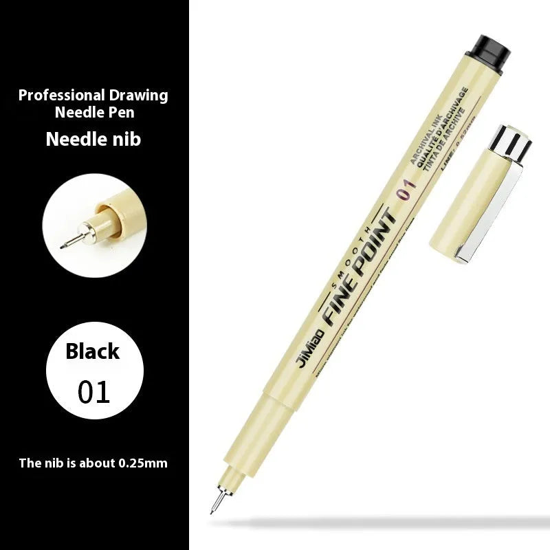 Needle drawing pen with waterproof hook line art cartoon design and hand-drawn syringe sketch styles