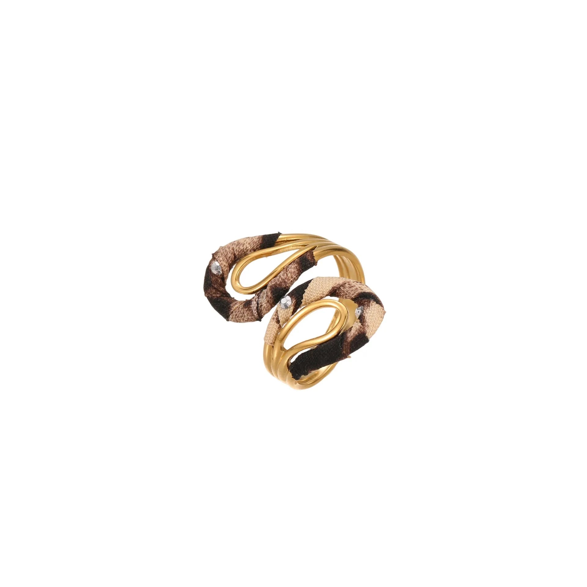 Leopard Series stainless steel open mouth ring with geometric heart shape and leopard print pattern