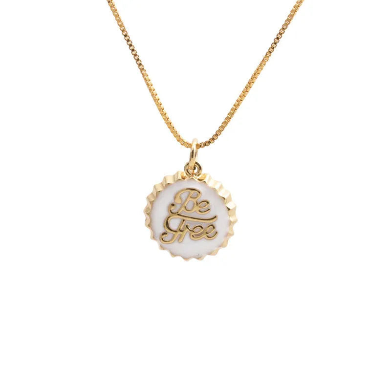 Copper bottle cap pendant necklace with 18K gold electroplating on 40cm chain