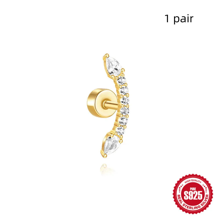 S925 sterling silver flat column geometric ear bone studs with threaded post in gold tone finish