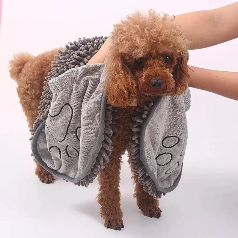 Blue pet bath towel for dogs and cats, size 62 by 23 centimetres