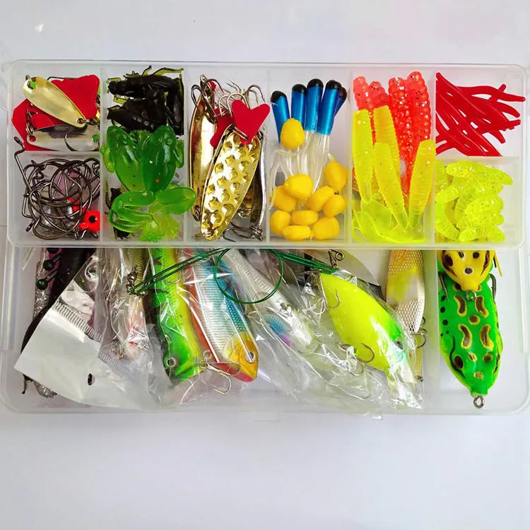 142-piece fishing lure suit with hard mino baits, sequins, fishhooks and metal fishing pliers