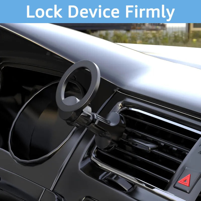 Black magnetic car phone holder with O-ring bracket for mounting phones up to 6.8 inches in vehicles