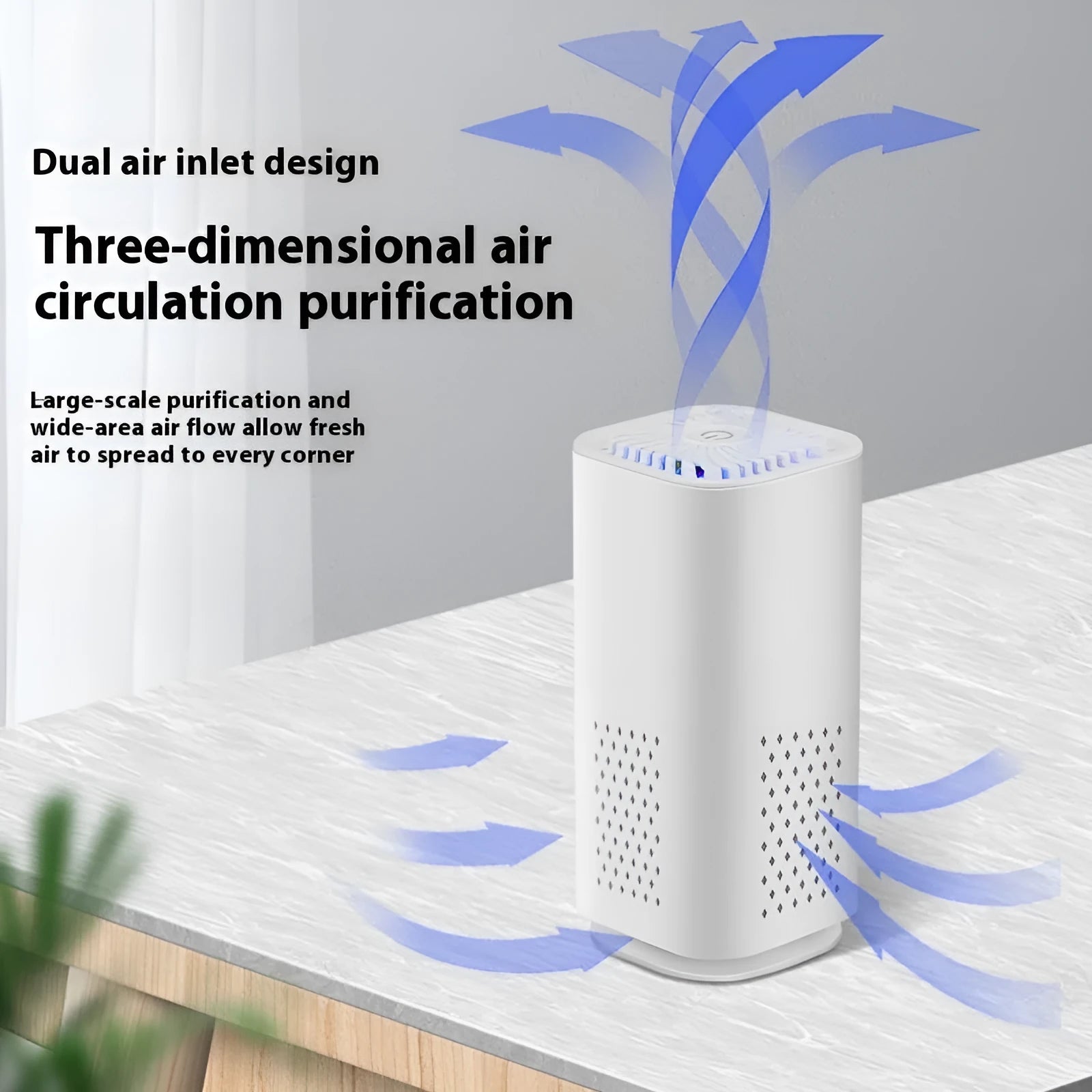 Mini car air purifier with USB cable in black and white colour options