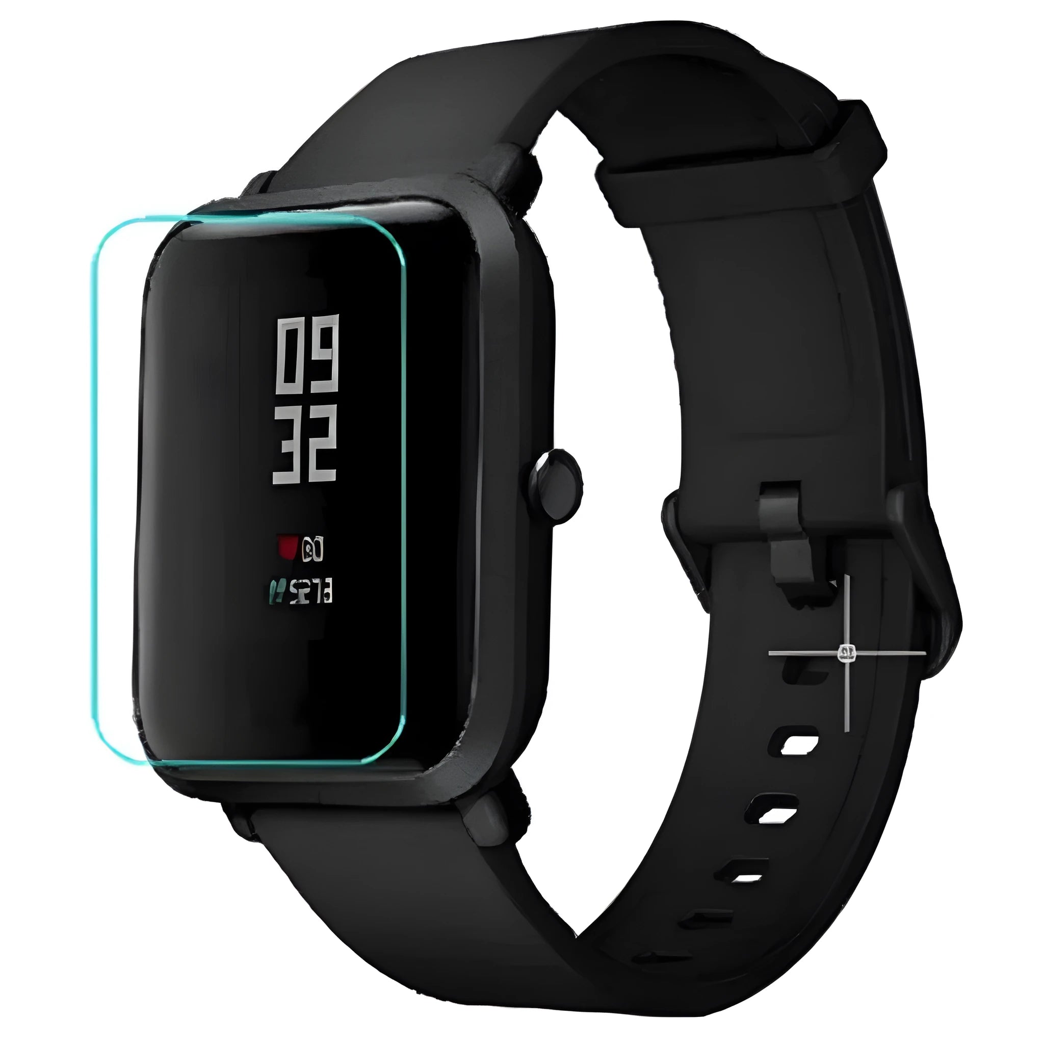 Clear hydrogel screen protection film for Amazfit Bip smartwatch showing anti-scratch properties.