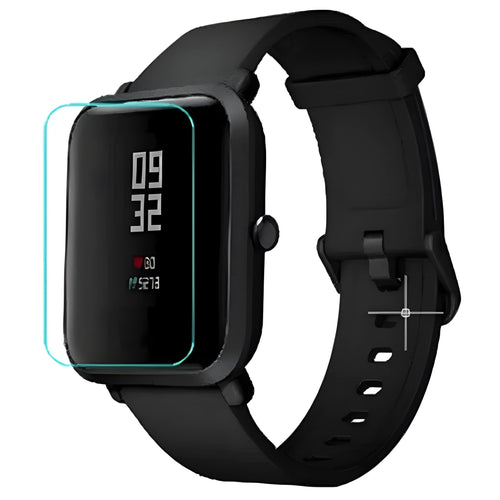 Clear hydrogel screen protection film for Amazfit Bip smartwatch showing anti-scratch properties.