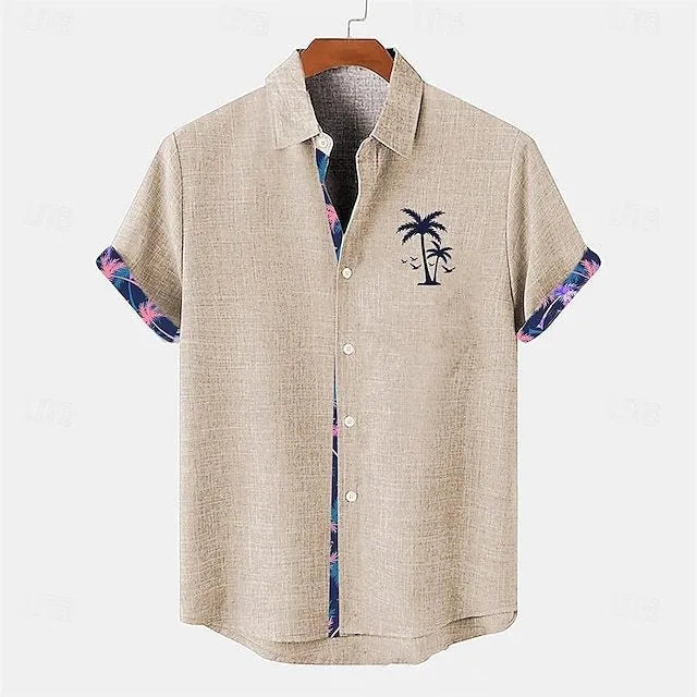 Linen short sleeve shirt with ocean fish pattern in loose casual fit