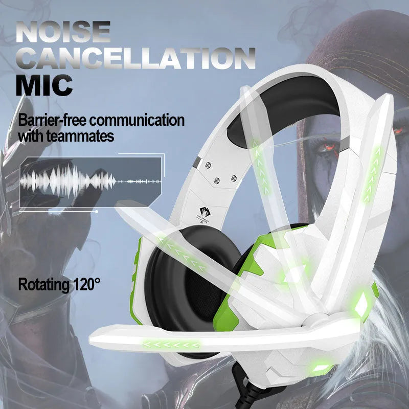 Wired gaming headset with microphone and LED breathing lights in blue colour