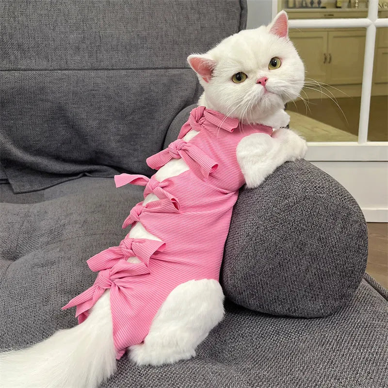 Adjustable lace-up polyester recovery vest for cat post-sterilisation care in multiple colour options