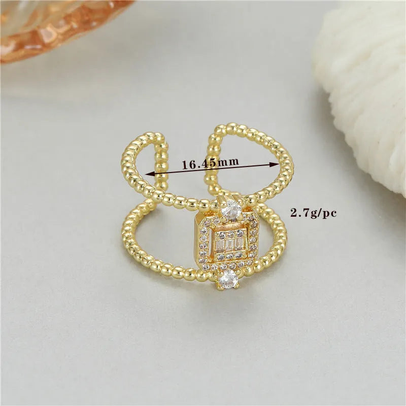Adjustable opening asymmetric copper ring with 14K gold plating in high street style