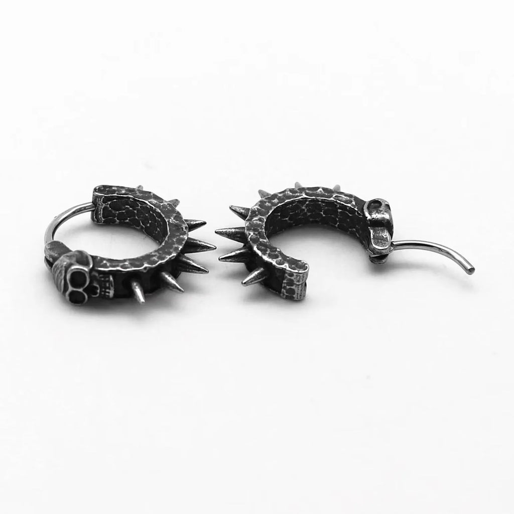 Pair of black geometric copper-plated alloy motorcycle punk earrings