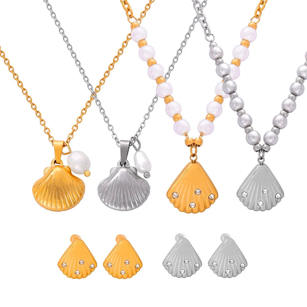 Women's titanium steel necklace with freshwater pearl bead pendant on O-shaped chain.