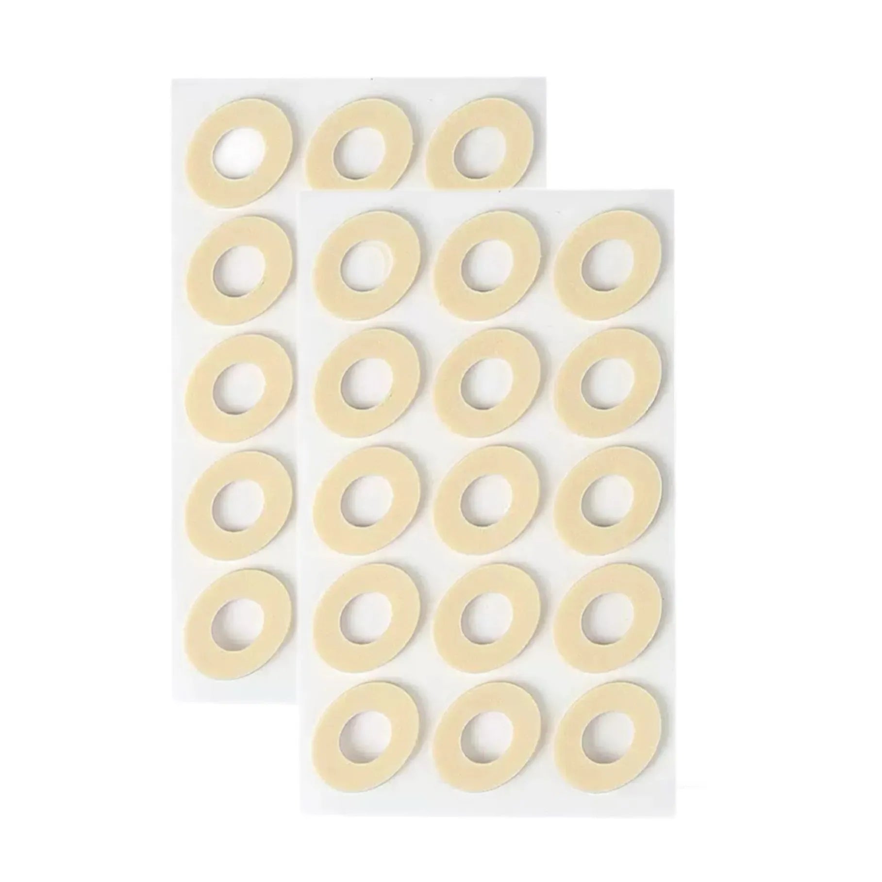 Women's heel grip toe pads pack showing four different shapes: large oval, small oval, U-shaped, and circular section
