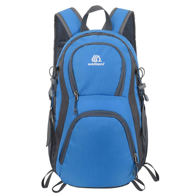 20-litre multi-functional outdoor backpack in Oxford cloth with air pillow belt, shown in various colours.