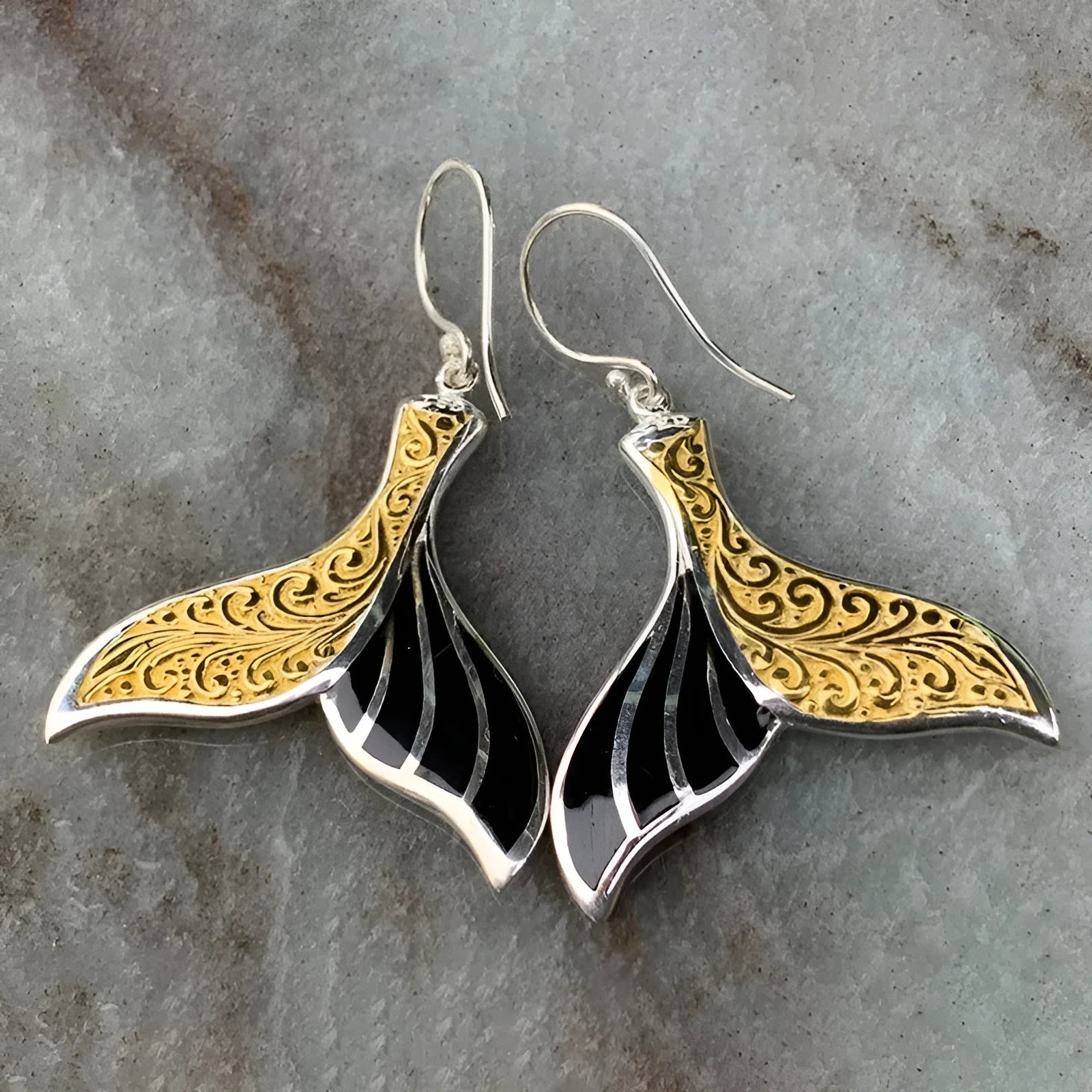 Women's fishtail earrings with whale design in white gold colour retro style alloy jewellery