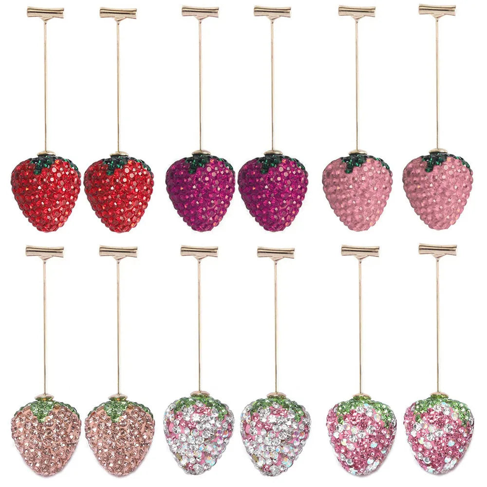 Spot drill geometric strawberry earrings for women in six colour variations