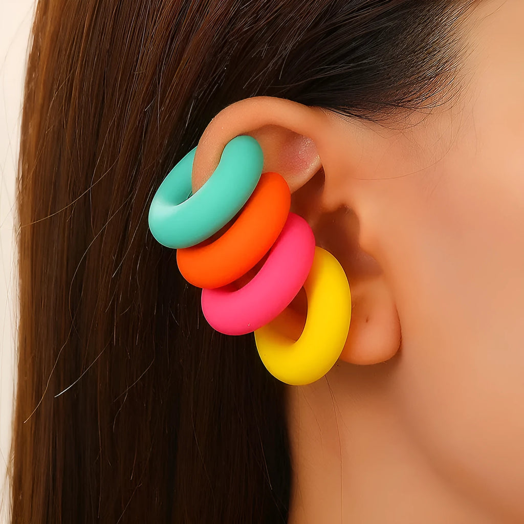 Matte coarse round C-shaped clip-on earrings in a selection of candy colours for women, no piercing required.