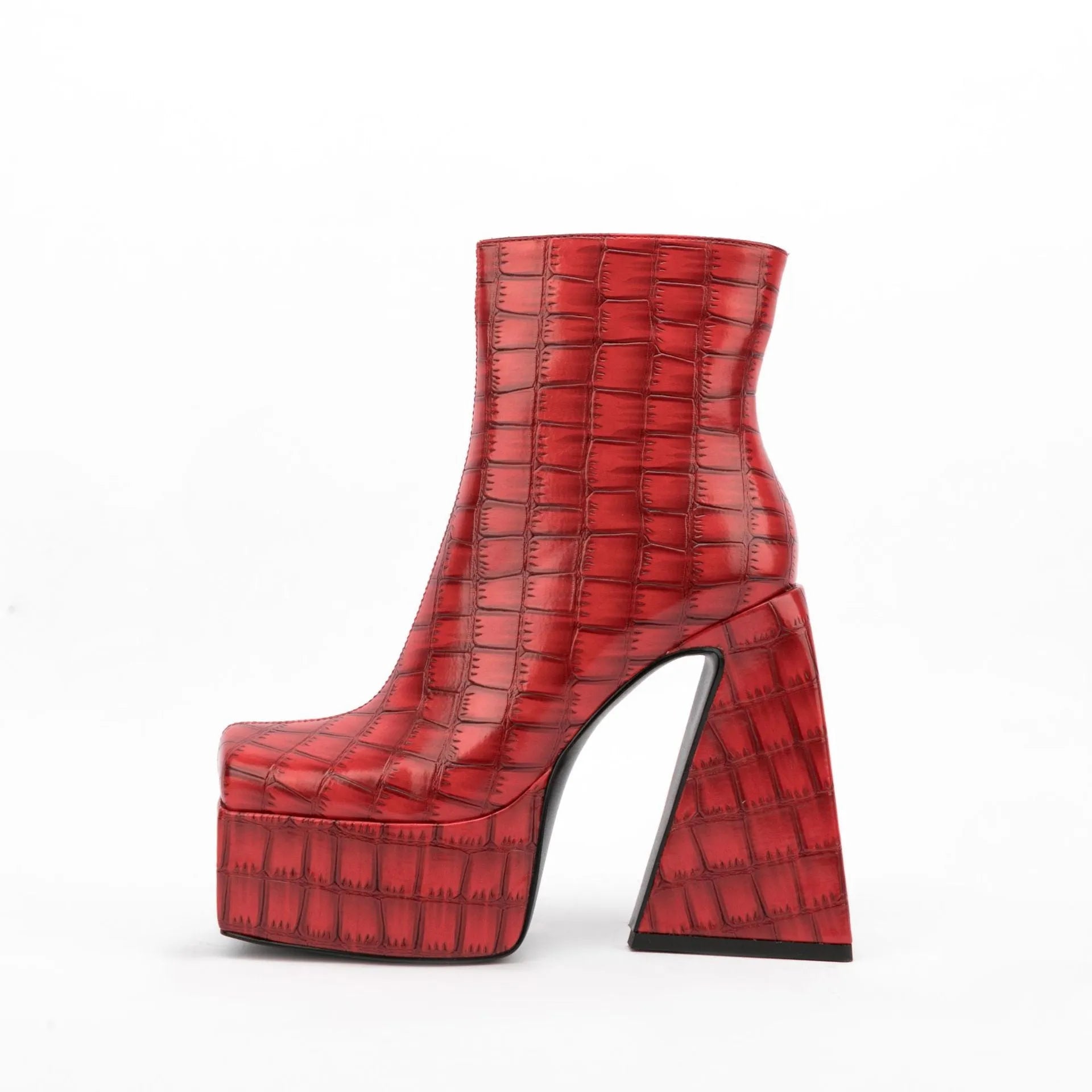 Women's ankle boots with high heel in red, green, black, beige or brown colours