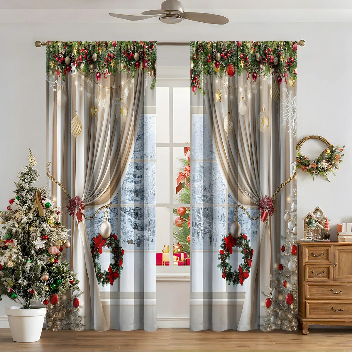 3D digital printed polyester Christmas curtains in modern simple style with high sunshade function