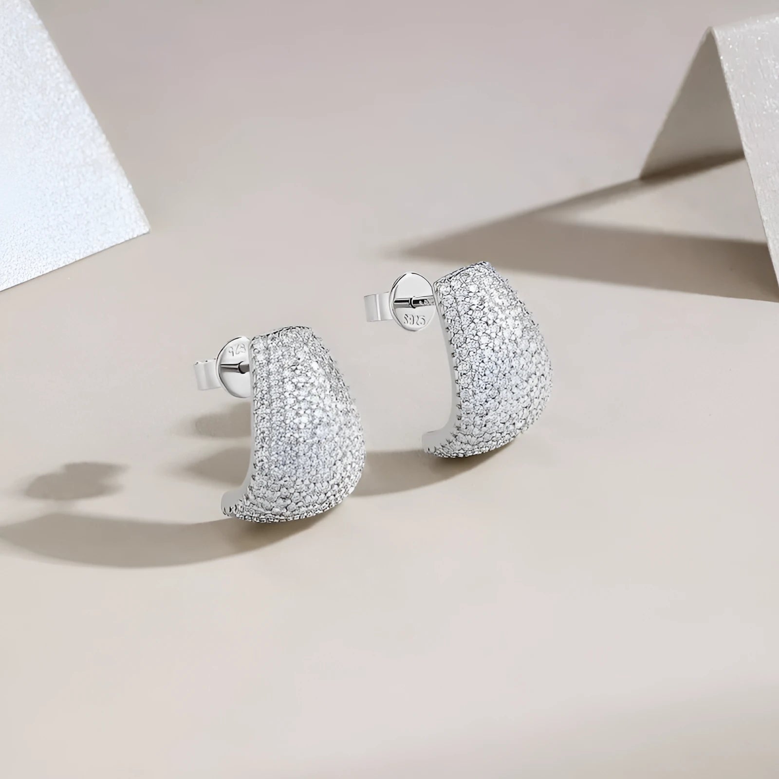 S925 sterling silver geometric stud earrings with D-E colour extremely white moissanite stones