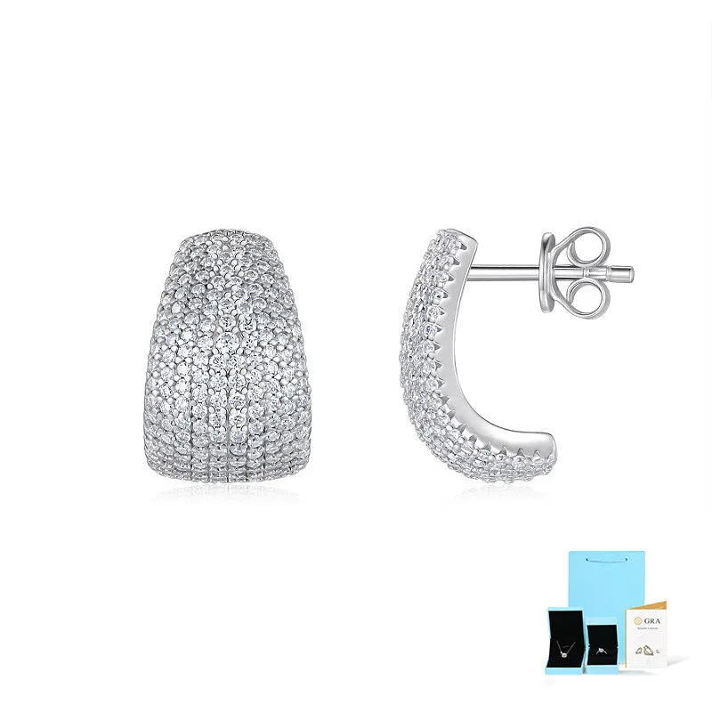 S925 sterling silver geometric stud earrings with D-E colour extremely white moissanite stones