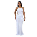 Women's one shoulder pleated dress in milk silk polyester fabric