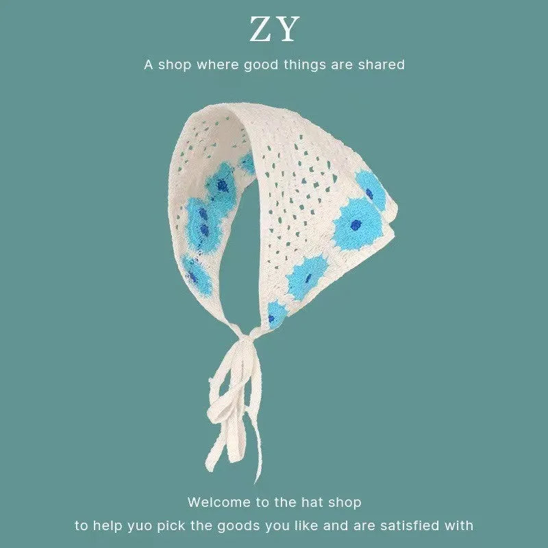 Cotton triangular headscarf with French retro floral pattern in multiple colour options
