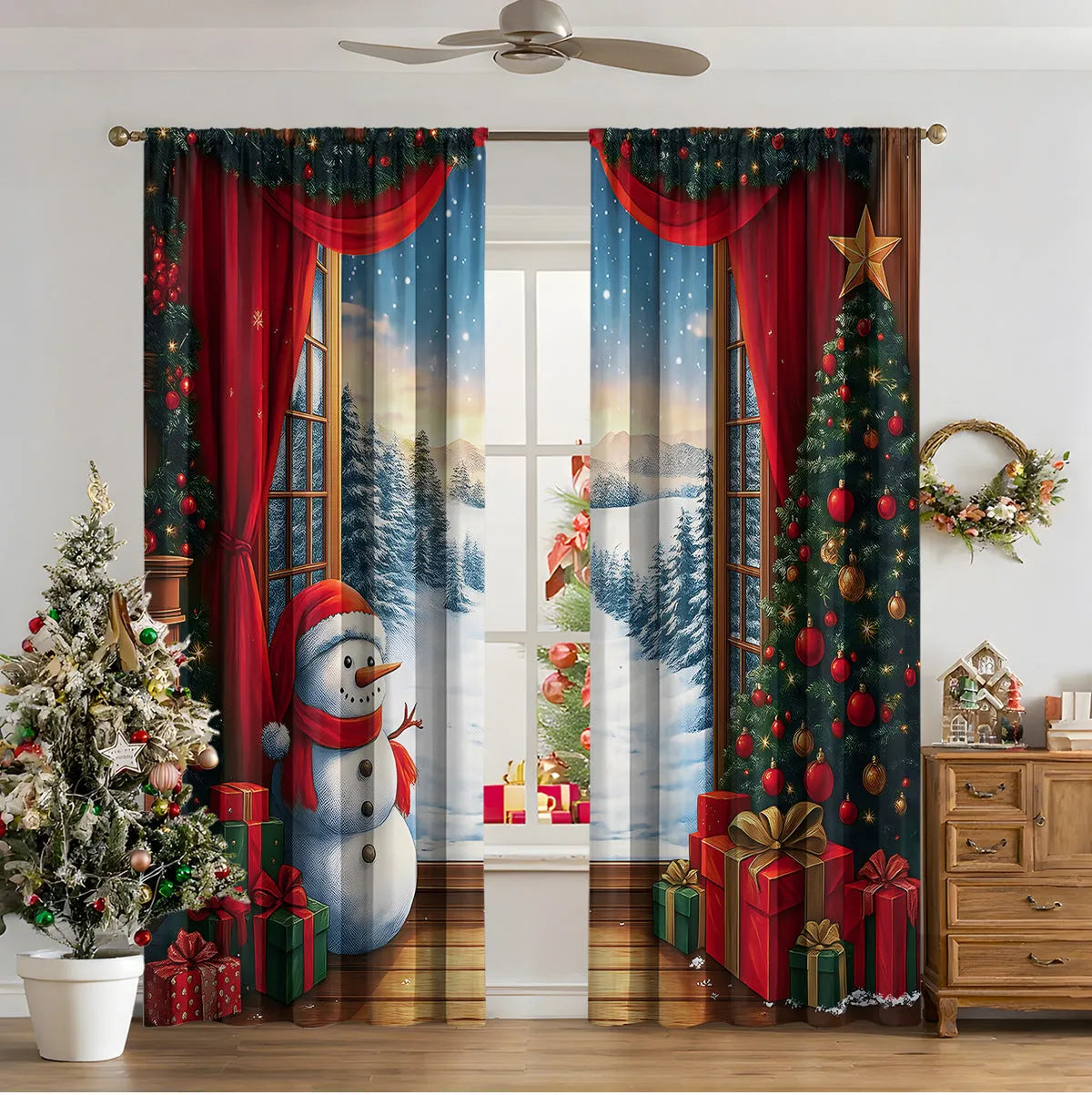 3D digital printed polyester Christmas curtains in modern simple style with high sunshade function