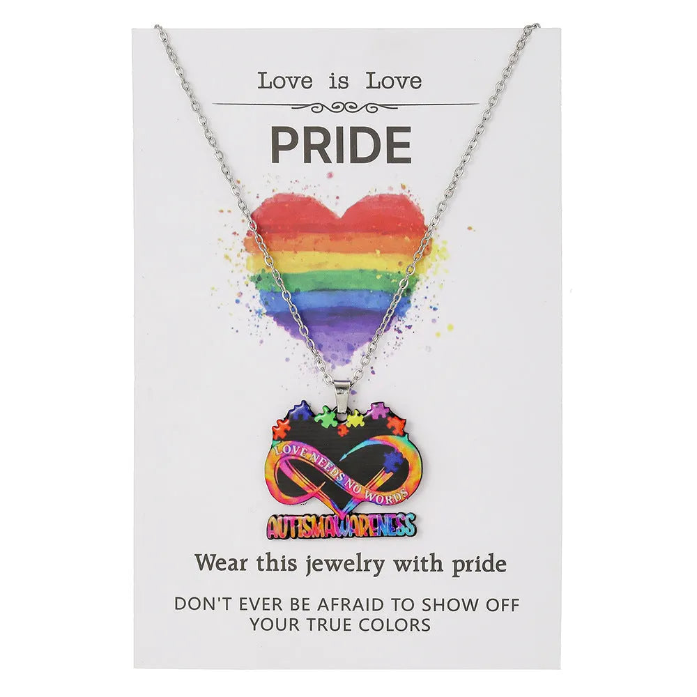 Stainless steel necklace and bracelet set with inspirational colour printing on a regular chain.