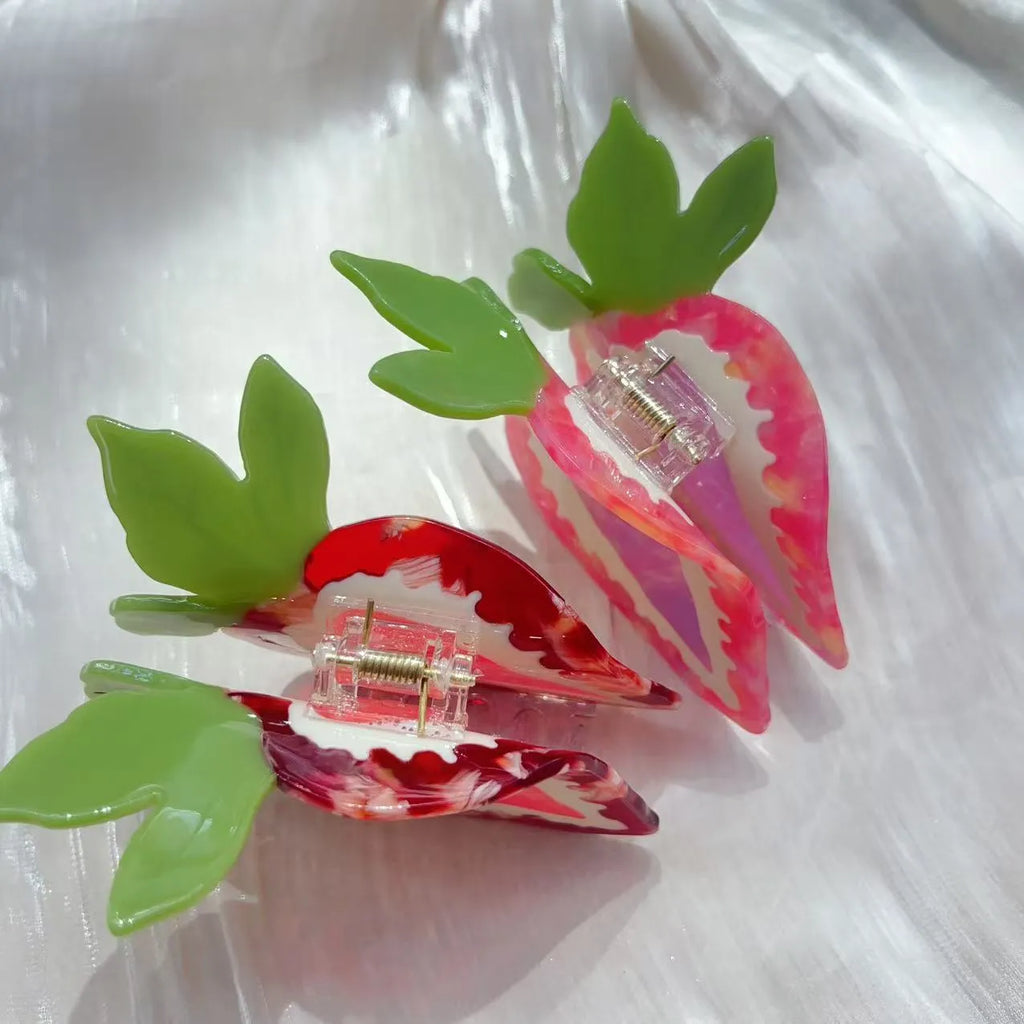 Red strawberry hairpin with pastoral style details for girls