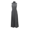 Grey slim-fit backless dress with a half turtleneck and high waist