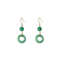 A pair of green geometric peace buckle earrings with a Chinese jade design, made from zinc alloy.