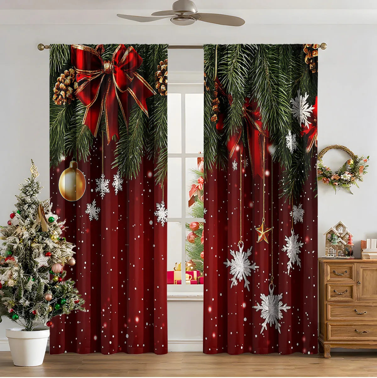 3D digital printed polyester Christmas curtains in modern simple style with high sunshade function