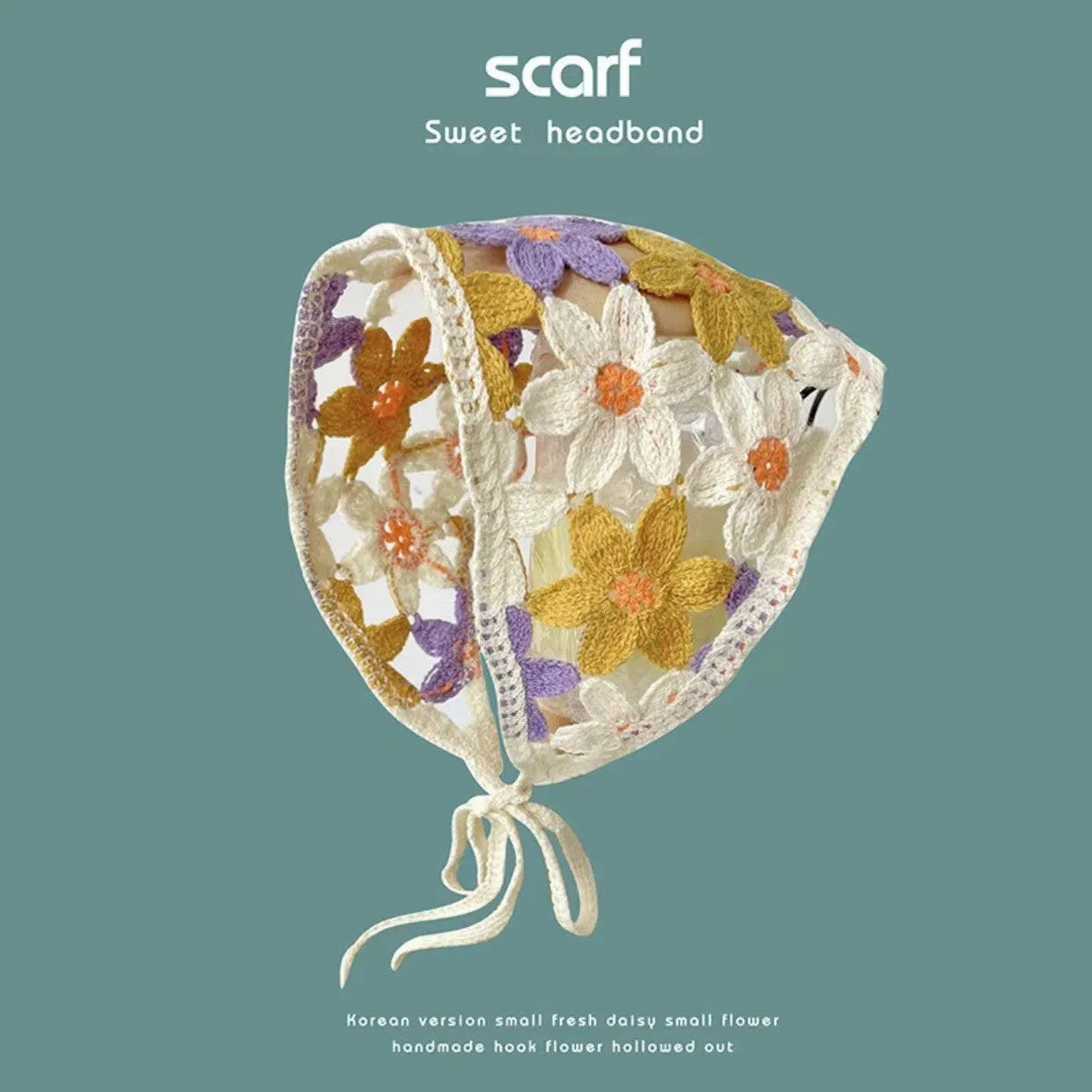 Cotton triangular headscarf with French retro floral pattern in multiple colour options