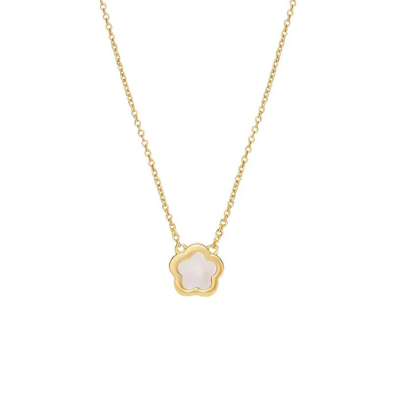White mother shell flower necklace with floral pendant on gold or silver chain