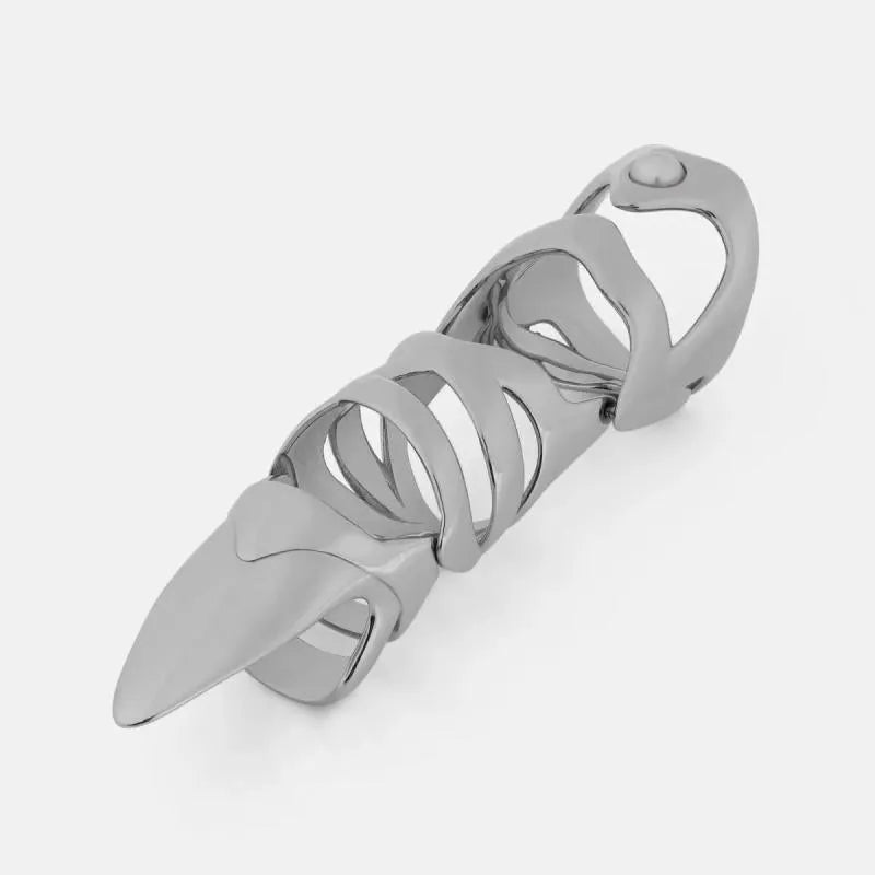 Silver alloy punk armour finger stall showing metal finger covers for gothic accessories
