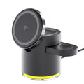 C16 ivory white and black magnetic folding three-in-one wireless charger for phone, watch, and earphones.