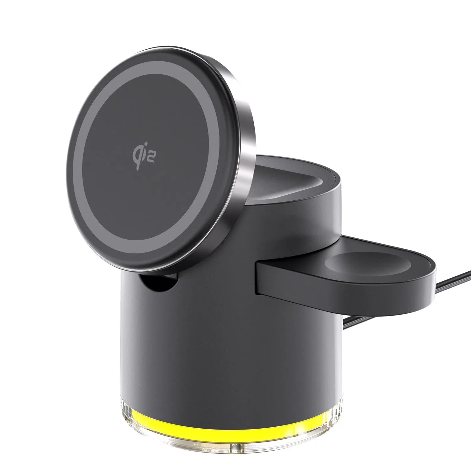 C16 ivory white and black magnetic folding three-in-one wireless charger for phone, watch, and earphones.