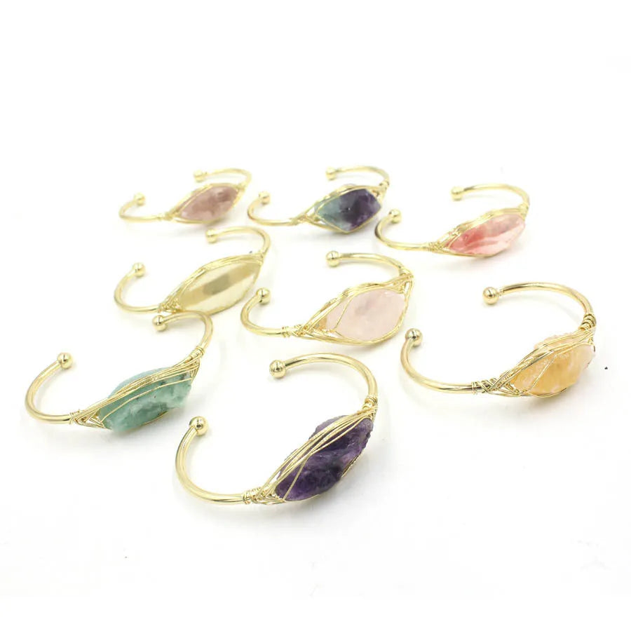 Natural raw gemstone bracelet with winding 8mm crystals in multiple colour options