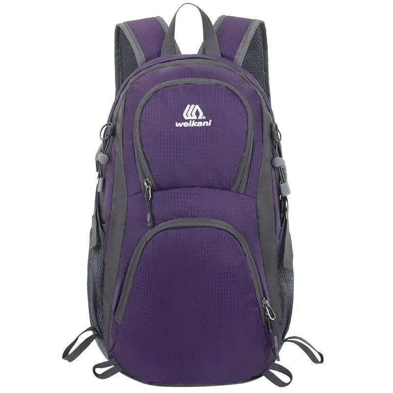 20-litre multi-functional outdoor backpack in Oxford cloth with air pillow belt, shown in various colours.