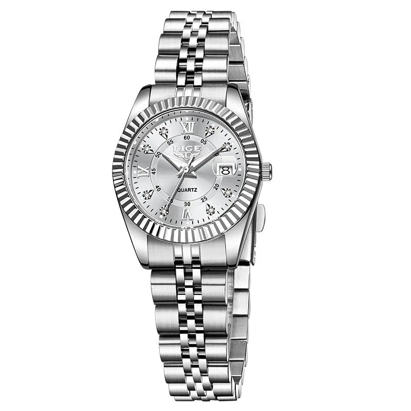 Women's quartz fashion watch in gold and silver colour options with 10mm thickness