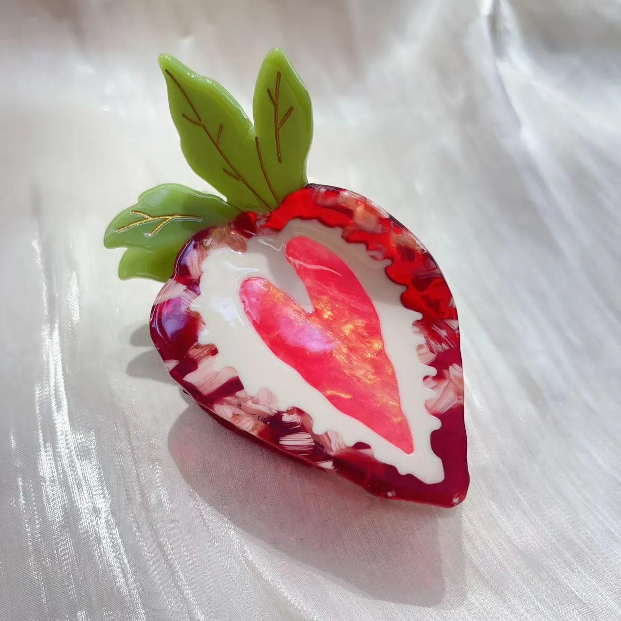 Red strawberry hairpin with pastoral style details for girls