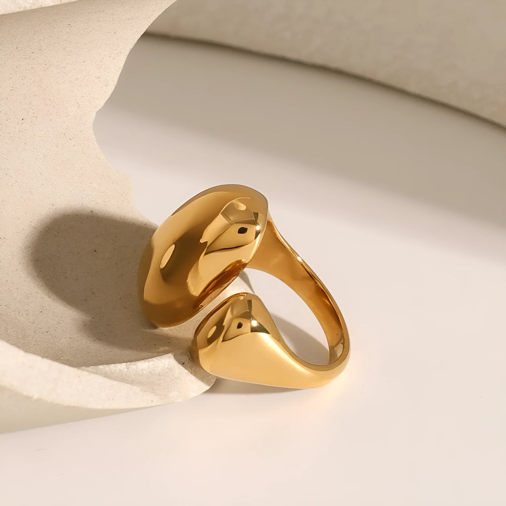 Geometric open ring in electroplated stainless steel with exaggerated European-American design