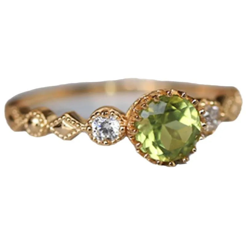 Japanese retro style geometric copper ring with quadrilateral imitation peridot stone.