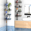 Hole-free retractable bathroom storage rack with 4 stainless steel shelves